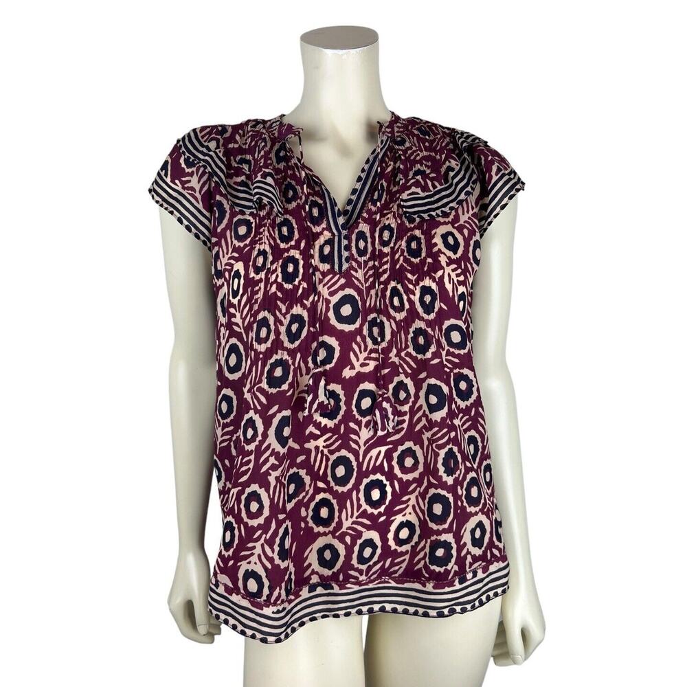 SEA New York Flutter Sleeve Floral Print Top Size 2 Ruffle Tassel Boho Pintuck